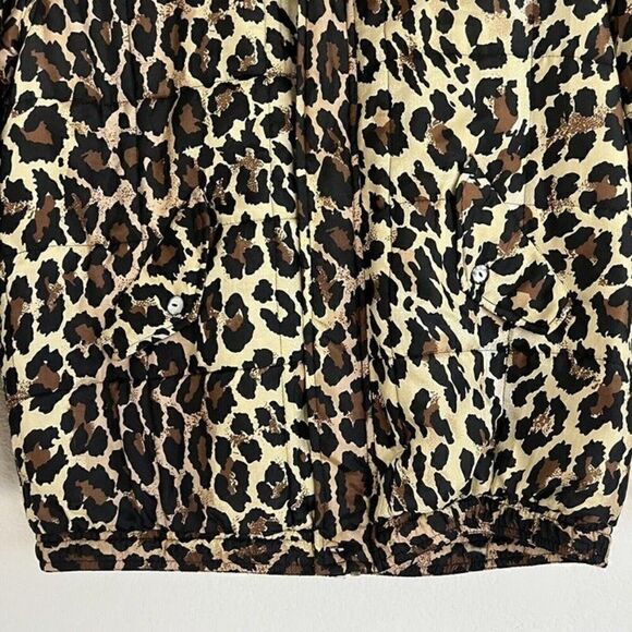 Clio Vintage 90s Womens 100% Silk Leopard Cheetah Print Bomber Puffer Jacket PL - Picture 8 of 12